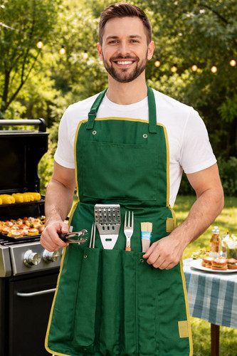 Green canvas apron with - green,